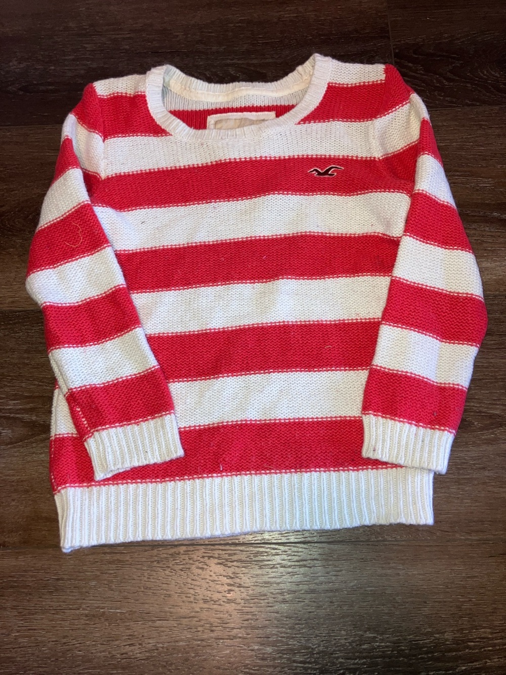 Y2K Preppy Hollister Co Wide stripe  Pink/ White Crewneck knit sweater